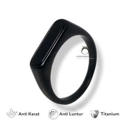 Modern  design  stainless men’s ring with black gemstone