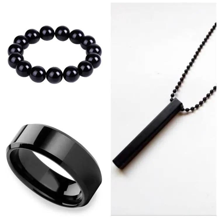 Vertical bar boys pendant ring and bracelet set pack of tree