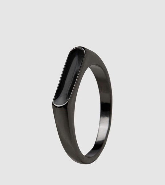 Modern  design  stainless men’s ring with black gemstone